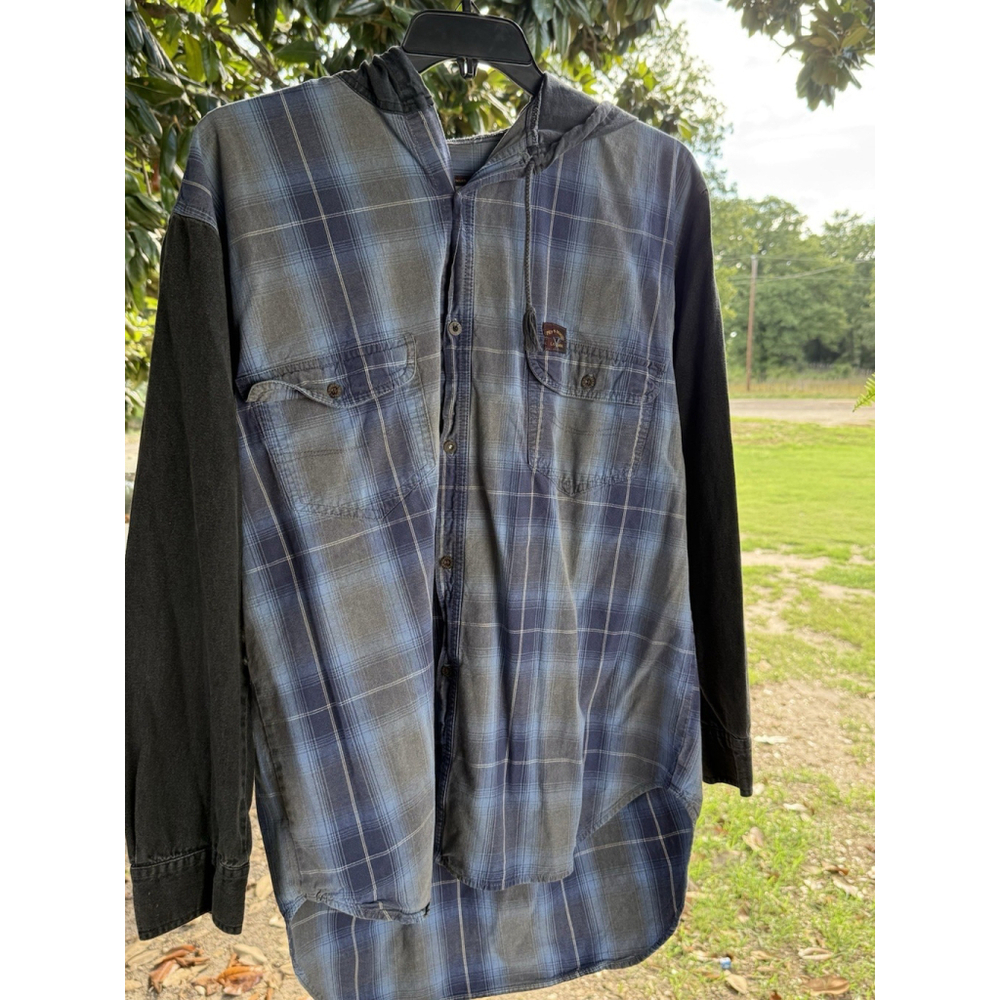 Vintage Pepe Jeans London Men's L Long Sleeve Cotton Button Up Shirt Plaid Hood